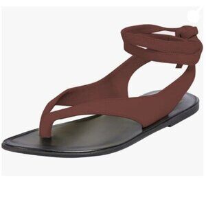 FOWT Wine Split Round Toe Sandals Lace up Strappy Soft Flip Flop Casual Shoes